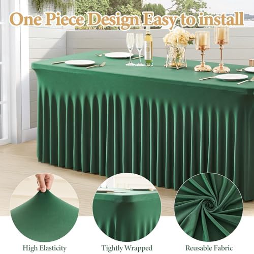 Shillance 2 Packs Green Spandex Table Clothes for 4 Foot Rectangle Table, Spandex Table Covers 4FT Stretch Table Skirts Wrinkle Free Fitted Tablecloth for Easter, Wedding, Banquet & Parties - Image 2