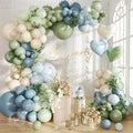 Dusty Blue Sage Green Balloon Arch Kit, 140Pcs Fog Blue and Light Blue Green Sand White Balloons Different Size with Heart Foil Balloon for Baby Shower Bridal Anniversary Birthday Party Decorations by Futureferry
