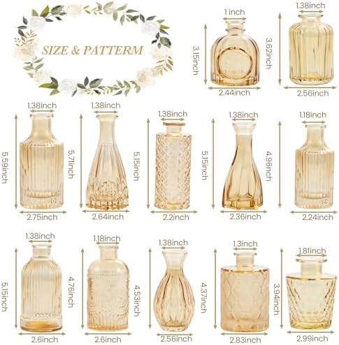 UPBUD Amber Gold Glass Bud Vases Set of 12, Small Vases for Flowers - Image 5
