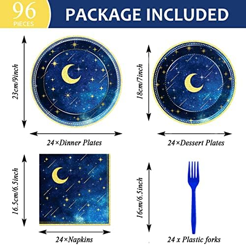 chiazllta 96 Pcs Starry Night Plates and Napkins Party Supplies Sweet theme Tableware Set Galaxy Party Decorations Favors for Outer Space Birthday Baby Shower Serves 24 Guests - Image 2