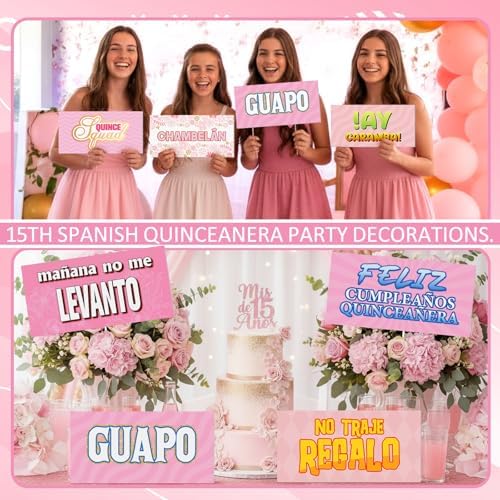Beeveer 24 Designs Quinceanera Photo Booth Props, Double Sided PVC Signs - Image 6