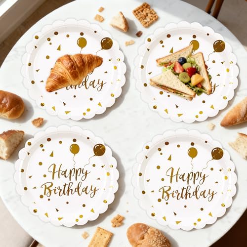 48PCS Happy Birthday White Gold Plates and Napkins Party Supplies - Image 6
