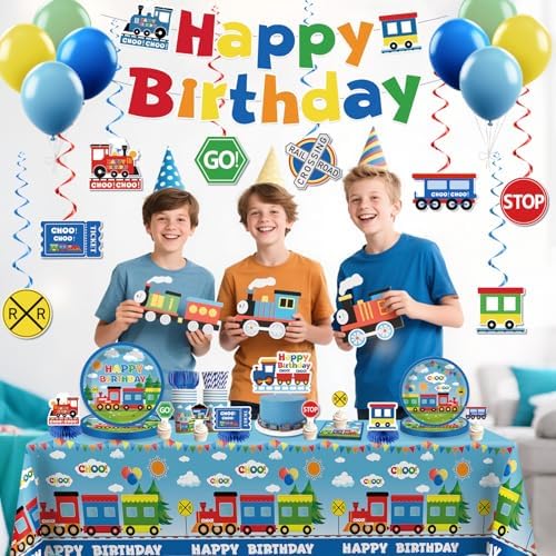 Xynic Train Birthday Decorations Plates and Napkins Set, Serve 50 Guests - Image 7
