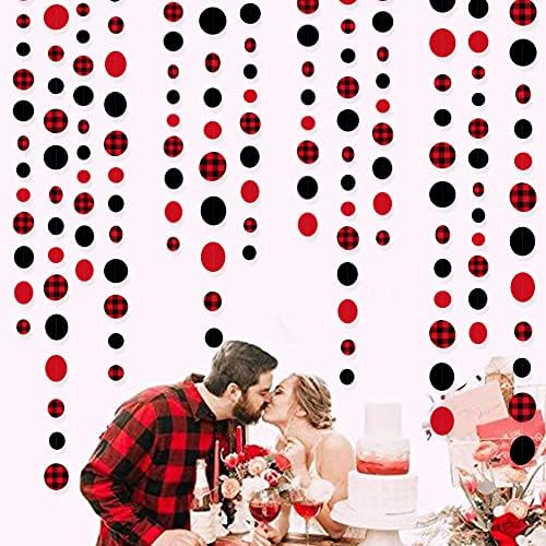 46Ft Buffalo Plaid Polka Dot Garlands Black Red Checkered Paper Circle Dot Streamer Banner for Birthday Bridal Shower Bachelorette Christmas Holiday Halloween Party Decorations Supplies - Image 4