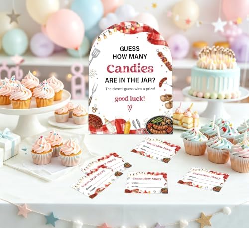 Baby-Q Baby Shower Game, BBQ Guess How Many Candies Are In The Jar, 6x8 Inch Arch Wooden Sign With Stand And 50 Guessing Cards, Gender Reveal Party Supplies & Decorations - JC12 - Image 4