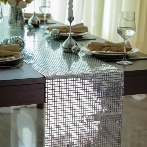 13 X 72 Inches Silver Disco Party Table Runner Glitter Mirror Decor 2Pcs by Snowkingdom