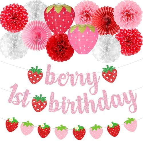 Kriyokiaa Berry First Birthday Decorations, 14 Pcs Strawberry Set by Kriyokiaa