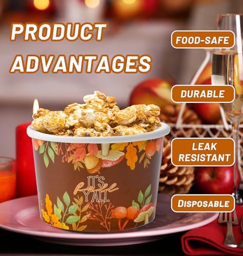 Nihuecne 100 Pcs 9 oz Fall Themed Disposable Dessert Bowls, Thanksgiving Snack Bowls Autumn Themed Paper Disposable Soup Bowls for Hot or Cold Food Autumn Party Supplies - Image 4