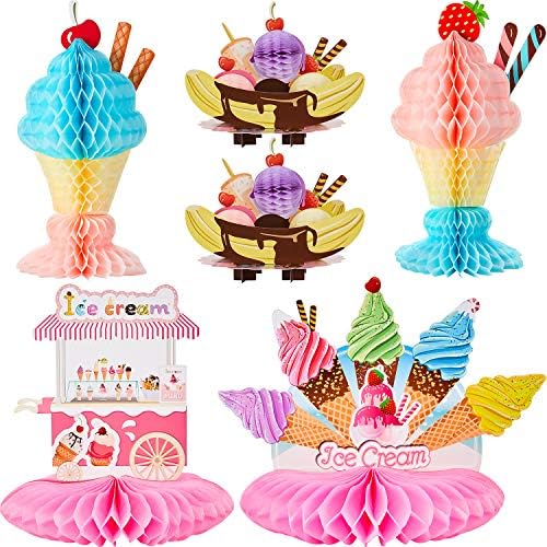 Outus 6 Pcs Ice Cream Table Decorations, Honeycomb Centerpieces Set by Outus