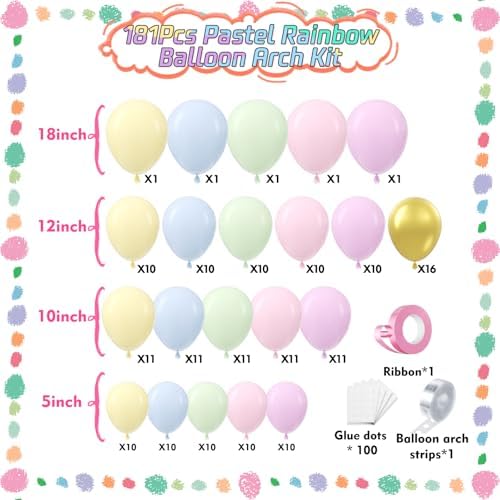 Pastel Rainbow Balloon Garland Kit 181Pcs Macaron Easter Balloon Arch Kit, Different Size Spring Colorful Balloon Garland for Spring Easter Birthday Baby Shower Gender Reveal Party Decorations - Image 2