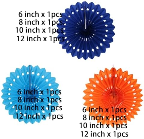 CC wonderland zone 12PCS Blue and Orange Paper Fans Party Decorations,Hanging Ceiling Honeycomb Round Tissue Paper Fans for Birthday Wedding Party Decorations - Image 3