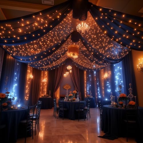 6 Panels Black Ceiling Curtains with Lights for Weddings - 5ftx20ft Wrinkle-Free Tulle Fabric Wedding Arch Draping Ceiling Drapes Decorations for Wedding Party Ceremony Stage Tent Event - Image 6