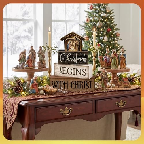 Moucuny 4 Pcs Christmas Table Decoration Christmas Begins with Christ Signs - Image 4