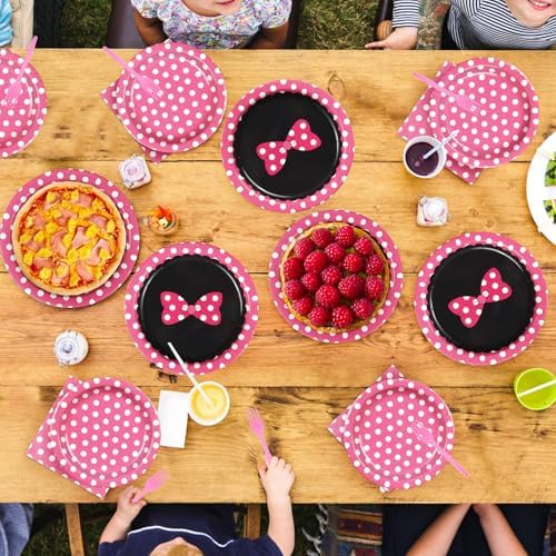 96Pcs Pink Mouse Party Supplies for Kids Sweet Girls Birthday, Serves 24 - Image 6