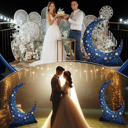 Leinuosen 5 ft Blue Star Moon Starry Night Party Decorations Crescent Moon Cardboard Stand up Cutout Large Life Size Twinkle Little Backdrop Prom Photo Prop Standup for Movie Night Birthday Homecoming - Image 6