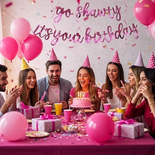 BEISHIDA Bright Pink Pre-Strung Go Shawty It's Your Birthday Banner Decor - Image 5