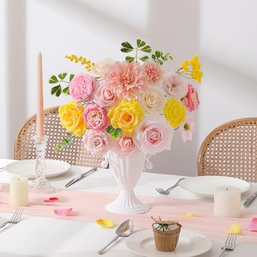 Floweroyal Artificial Flowers Fake Rose Flowers Dahlia with Stems for DIY Wedding Bridal Bouquets, Baby Shower, Floral Arrangement, Table Centerpieces, Home Decorations - Image 7