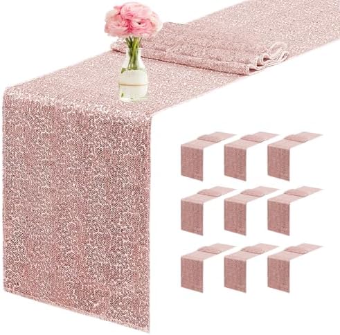 10 Packs 12 x 72 inches Sequin Table Runner, Rose Gold Glitter Table Runner for Birthday Party Supplies Wedding Engagement Baby Shower Holiday Celebration Event Decorations by Yblut