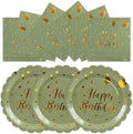 50PCS Happy Birthday Paper Plates and Napkins Set - 7 Inch Sage Green and Gold Birthday Cake Plates Scalloped Dessert Plate Disposable Tableware for Birthday's Party Supplies Decorations by Unknown