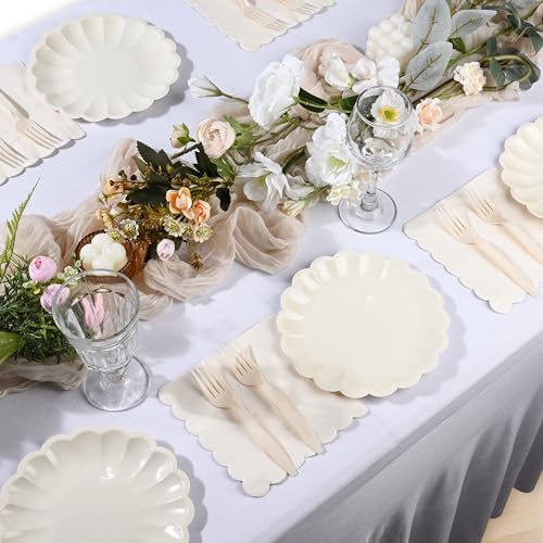 75 Pcs Ivory Paper Plates and Napkins, Tableware Set Serve for 25 Guests - Image 5