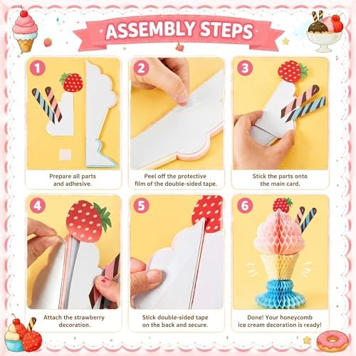 Outus 6 Pcs Ice Cream Table Decorations, Honeycomb Centerpieces Set - Image 3