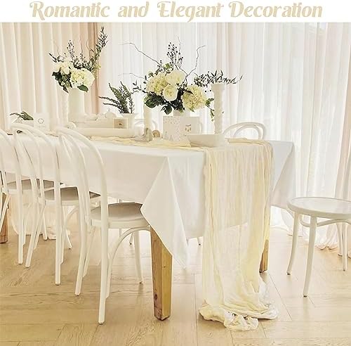 Beige 10FT Cheesecloth Table Runner Boho Gauze Fabric Table Runner Rustic Sheer Runner for Wedding Bridal Baby Shower Birthday Party Boho Table Decor（1 Pack Beige） - Image 6