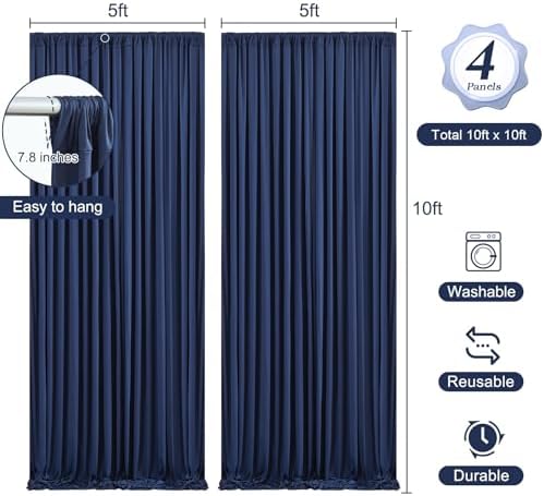20 x 10ft Navy Blue Backdrop Curtains with Lights String - Image 4