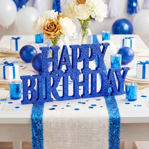 Novabright Happy Birthday Sign, Blue, Glitter - Image 3
