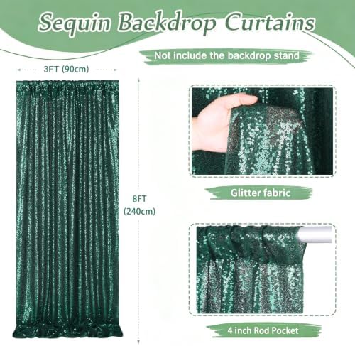 Green Sequin Backdrop Curtains,1 Panels 3FTx8FT Curtain Backdrop for Party - Image 2