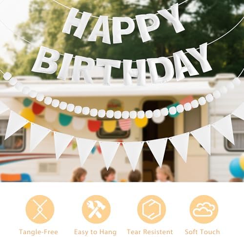 CANREVEL 3 PCS Pre-Strung 3D Happy Birthday Banner Decorations, White - Image 4