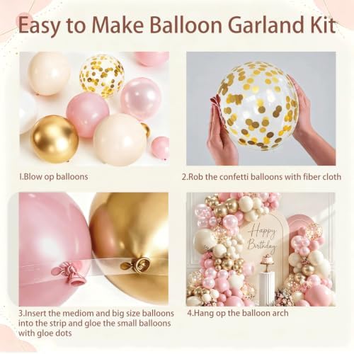 Blocesa Pearl Pink and Gold Balloons Arch Kit Double Stuffed,Party Decor. - Image 3