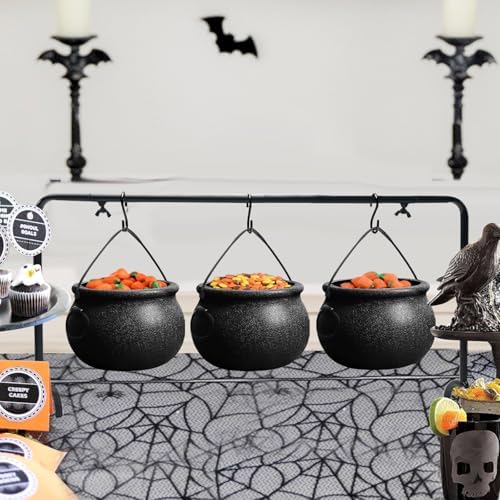 Halloween Decorations Indoor, 3 Pack Witches Cauldron Serving Bowls on Rack - Image 2