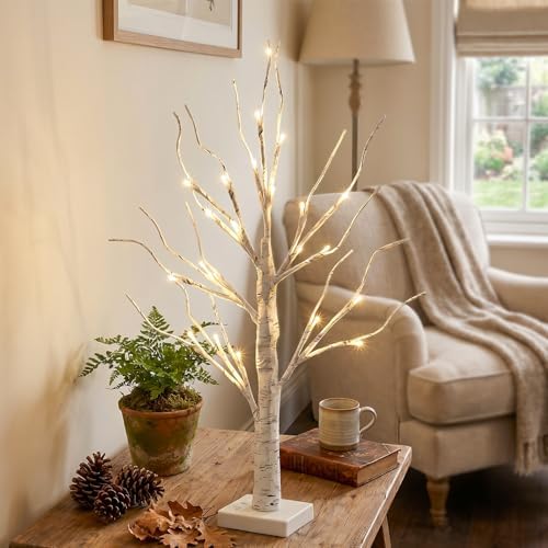 Vanthylit Lighted Tree, White Birch Tree with LED Lights, Prelit Artificial Tree with Timer, Centerpiece Tree Light for Christmas Decorations, Light Up Tabletop Tree Home Decor (2 FT, Warm White) - Image 5