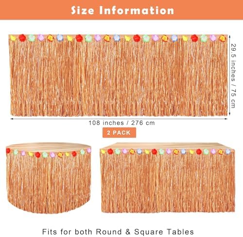 Fovths 2Pcs Luau Grass Table Skirt, Reddish Golden Brown, 9 Ft x 29.5 in - Image 2