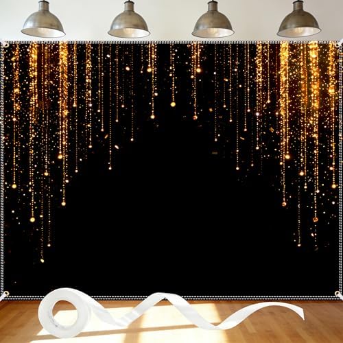 Black and Golden Backdrop 8x6ft Polyester Glitter Backdrop Masquerade Decorations Vintage Photo Booth for Family Birthday Party Photo Studio with Ribbon by DuoduoBuy