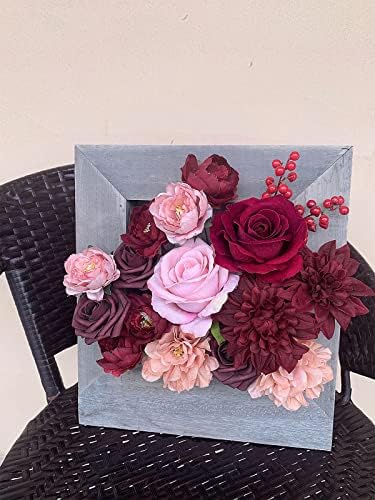 FACINOC Roses Artificial Flowers Burgundy Red Mix Silk Dahlia Bulk Box Set - Image 2