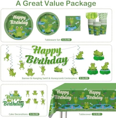 205pcs wellspar Green Frog Birthday Decorations Tableware Set, 25 Guests - Image 3