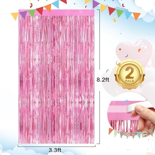 2Pack Glitter Pink Backdrop Pink Foil Curtain for Birthday Party Decoration - Image 3
