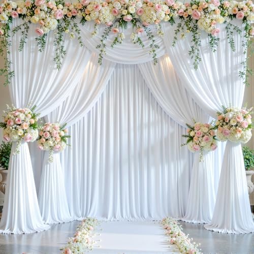 4 Panels White Backdrop Curtain for Parties Wedding Wrinkle Free White Photo Curtains Backdrop Drapes Fabric Decoration for Baby Shower 20ft(W) x 10ft(H) - Image 2