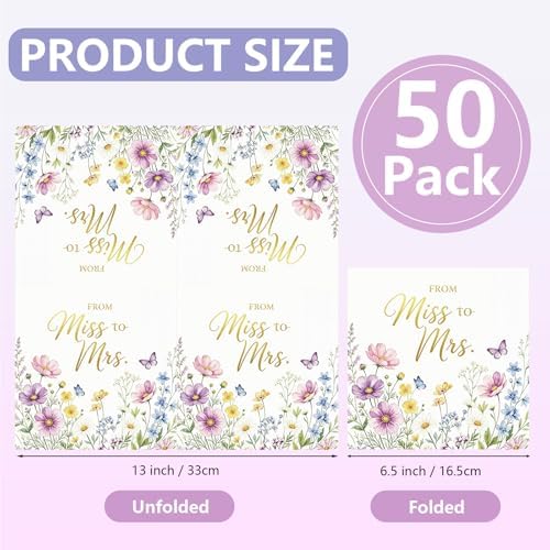 50PCS Floral Miss to Mrs Napkins 13 x 13 Inches, Wildflower Bridal Shower Paper Napkins Luncheon Dessert Cocktail Napkins Disposable for Love in Bloom Wedding Bachelorette Party Decorations - Image 2