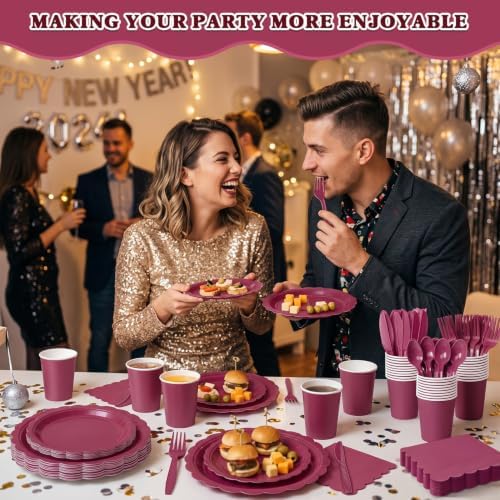 Vyntra 350 Pcs Burgundy Paper Plates and Napkins Party Supplies - Image 7