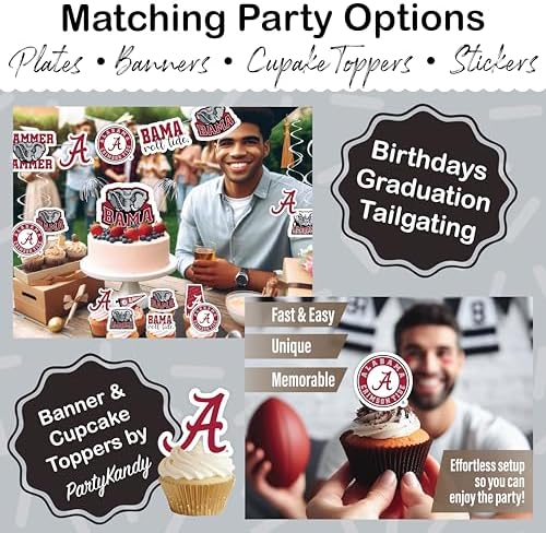 Alabama Party Decorations Crimson Tide Supplies, Plates & Napkins Set 37 Pc - Image 6