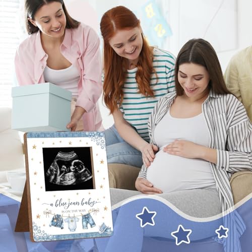 Blue Jean Baby Shower Decoration Frame, A Blue Jean Baby Is On The Way Party Decorations, New Mom Expecting Parents-to-Be Keepsake Gifts, Pregnancy Milestone Keepsake, Gender Reveal Gifts - Image 6