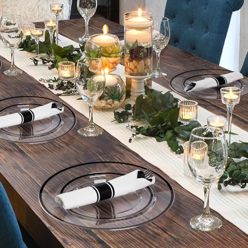 Goodluck 175 Pcs Clear Black Party Plates Cups Napkins Sets for 25 Guests - Image 6