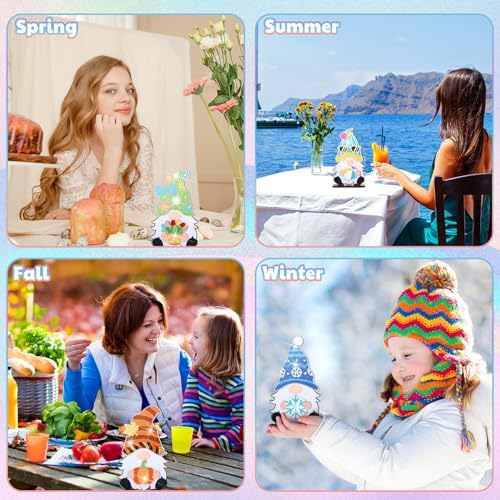 DoubleFill 42 Pcs Summer Diamond Kits 4th of July Interchangeable Wooden Table Decorations DIY Summer Holiday Party Seasonal Tiered Tray Art Decor Diamond Painting Magnets(Gnome) - Image 6