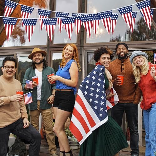 100FT 4th of July Decorations, 60Pcs Pennant Fourth of July Banner, 7.8 x 11.8 Inches Fourth of July American Flags for Outside 4th of July Accessories Independence Day Patriotic Party Parade Decor - Image 6