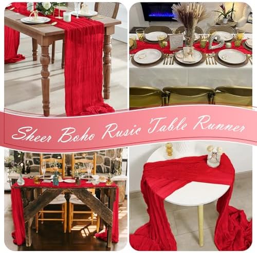 15 Pack Red Cheesecloth Table Runner 17 x 108 inch Cheese Cloth Table Runners 9ft Red Table Runner Rustic Romantic Sheer Gauze Runner for Wedding Party Baby Shower Table Decoration - Image 7