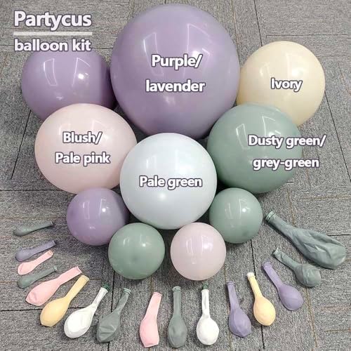 Dusty Green Purple Pink Balloon Arch, Double Stuffed Lavender Light Sage Green Ivory Blush Pastel Balloon Garland Kit for Baby Shower Birthday Wedding Bridal Wild-Flower Tea Party Decoration - Image 3