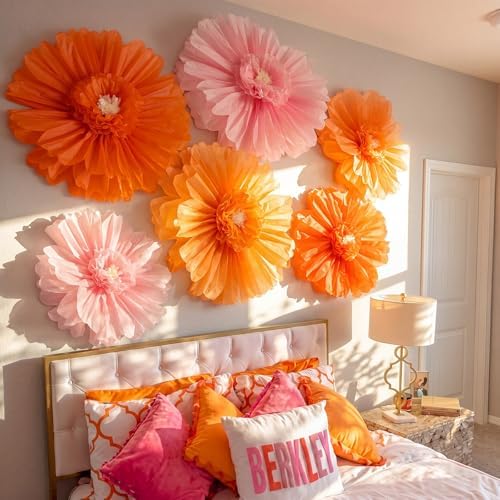 Giegxin 6 Pcs 31.5", 24" Pink Orange Paper Flowers Sunset Party Decor - Image 5