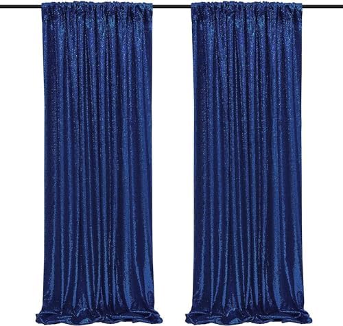 Poise3EHome 2Pcs 2Ft x 8Ft Navy Blue Sequin Backdrop Curtain,Navy Blue Glitter Photography Background for Independence Day,Memorial Day,Labor Day,Veterans Day by Poise3EHome